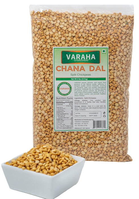 VARAHA Chana Dal, Split Chickpeas, 2 lb, Organic, High Protein, Fiber-Rich, Calcium, Phosphorous,