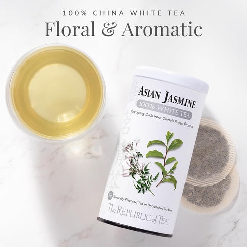 100% 50 The Republic of Tea Asian Jasmine White Tea Bags, Steeps Low-Caffeinated Cups