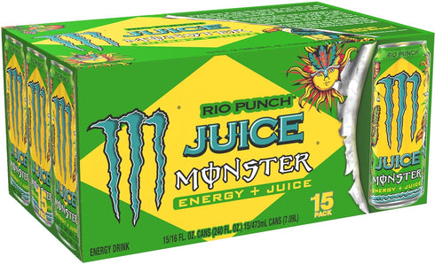 16 Pack 15 Monster Energy Juice Rio Punch, Energy Drink, Ounce | Energy + Juice