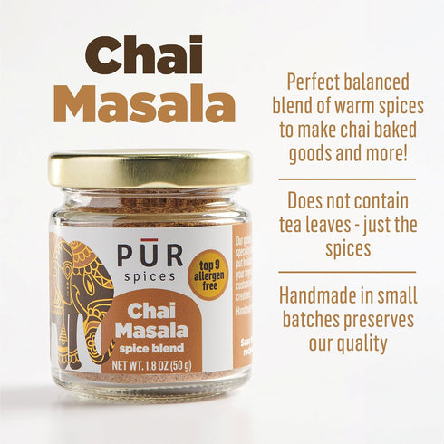 1.8oz PUR Spices Chai Masala I Perfect for Hot or Iced Chai, Latte I All-Purpose Baking Spices I Indian Blend
