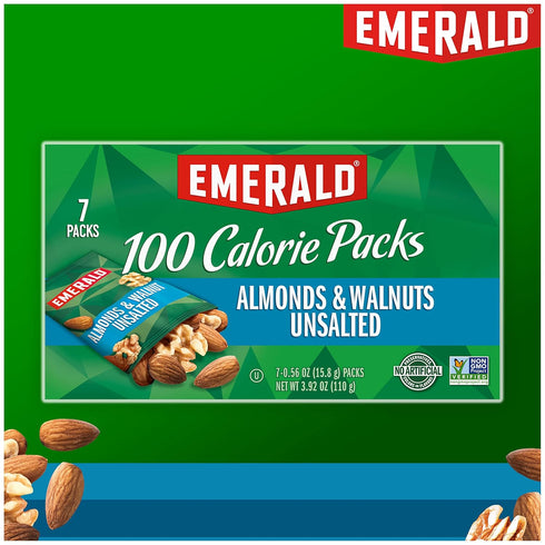 7 (1-Pack), 100-Calorie Packs Emerald Nuts Unsalted Almonds and Walnuts Ct Individual of Nut Blend, Kosher Certified