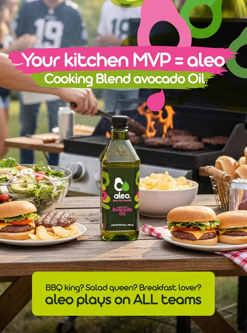ALEO 32.1 O/950 ml , Cooking blend avocado oil, Keto, Perfect for frying, grilling, roasting & baking, Can help to keep
