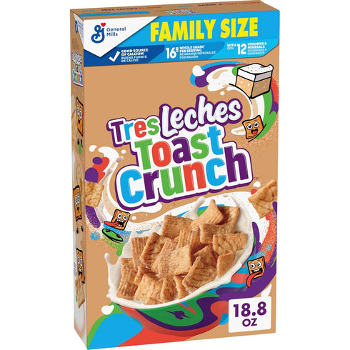 Tres Leches Toast Crunch Breakfast Cereal, Crispy Tres Leches Flavored Cinnamon Cereal,