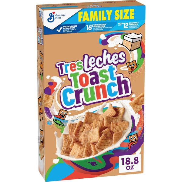 Tres Leches Toast Crunch Breakfast Cereal, Crispy Tres Leches Flavored Cinnamon Cereal,