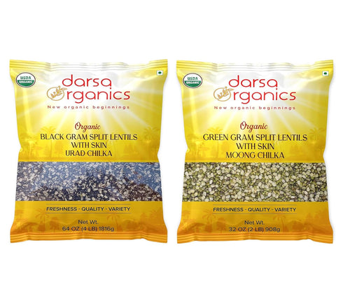 Darsa Organics Black Gram 2 lb & Moong Mung Split Lentils with