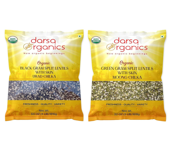 Darsa Organics Black Gram 2 lb & Moong Mung Split Lentils with