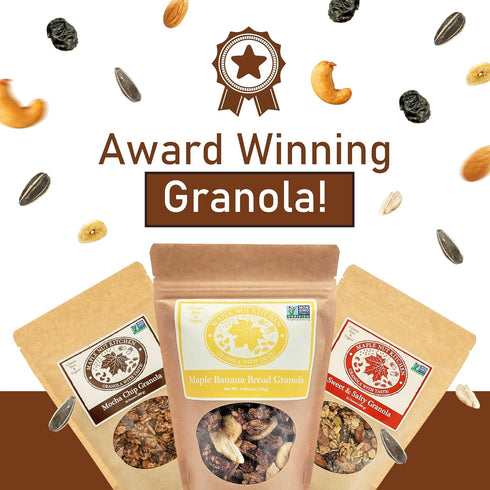 Pack 10 oz 3-Pack Maple Nut Kitchen Artisanal Granola Variety - Maple Banana Bread, Mocha Chip, Sweet and Salty | Each