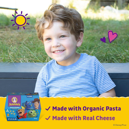 4 7.48 oz Annie's Disney Pixar Macaroni and Cheese, Microwavable Pasta and Cheddar, Cups