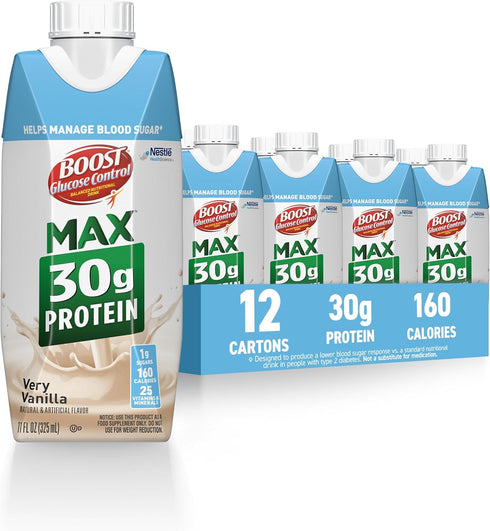 BOOST Glucose Control Max 30g Protein Nutritional Drink, Very Vanilla, 11 Fl
