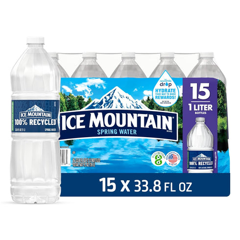 Ice Mountain Spring Water Bottles, 15 Pack Refreshing Crisp Water 33.8 Fl