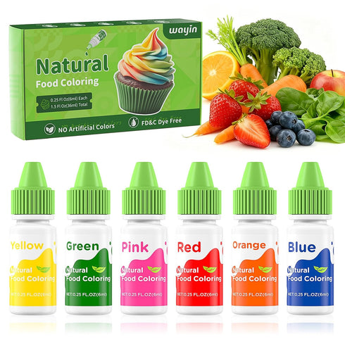 Wayin Natural Food Coloring Liquid Set - 6 Vibrant Color Food Grade