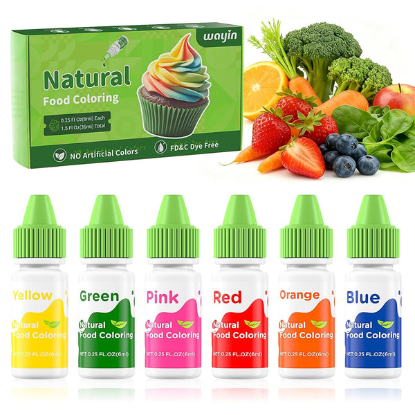 Wayin Natural Food Coloring Liquid Set - 6 Vibrant Color Food Grade