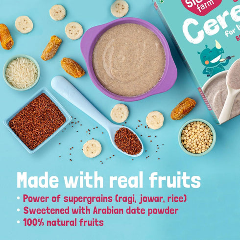 7.05 Oz (200g) Slurrp Farm Banana Ragi Rice Cereal for Babies & Toddlers | With Milk & Real Fruits | Easy to Digest