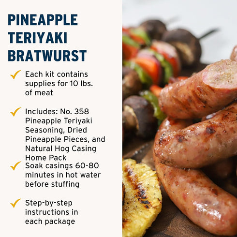 10 Lbs PS Seasoning Pineapple Teriyaki Bratwurst Kit - Sausage making Seasoning And Natural Hog Casings For Of Meat