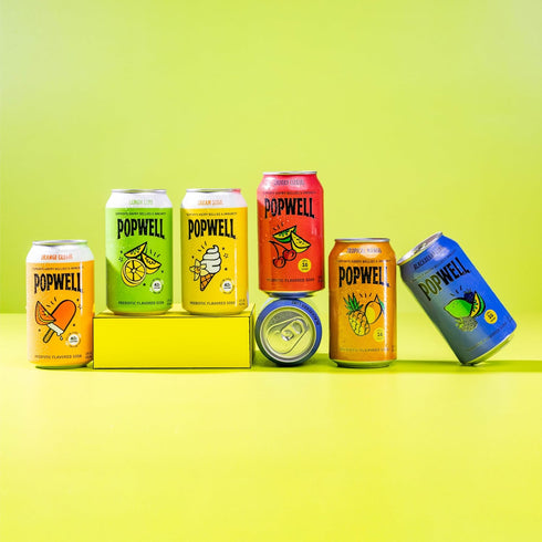 6g 1g Immunity 12 oz (pack 12) Popwell Tropical Mango Better-For-You Prebiotic Soda, with Fiber, Sugar, Vitamins