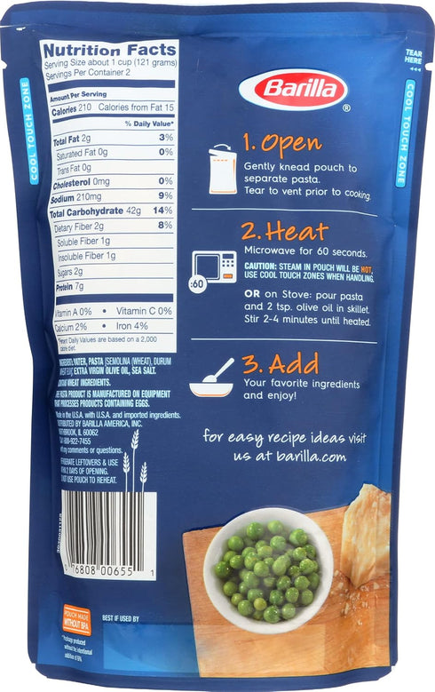 8.5 (Pack 6) BARILLA Ready Pasta, Penne Non-GMO, No Preservatives Ounce