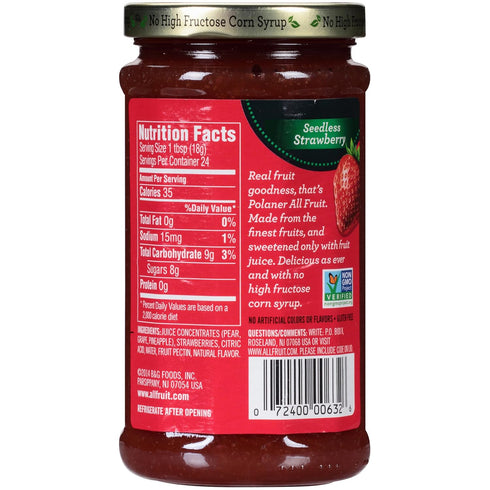 Polaner 15.25 All Fruit Spreadable Fruit, Seedless Strawberry, Ounce