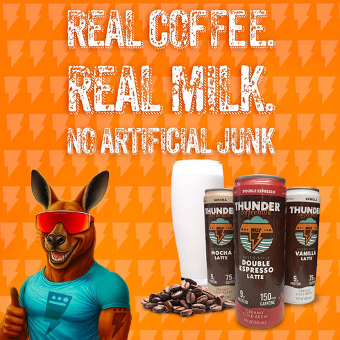 Thunder Coffeemilk 11 oz 150mg 12 Pack - Aussie Style Cold-Brewed Latte Canned Coffee, Iced Coffee Cans for Grab & Go