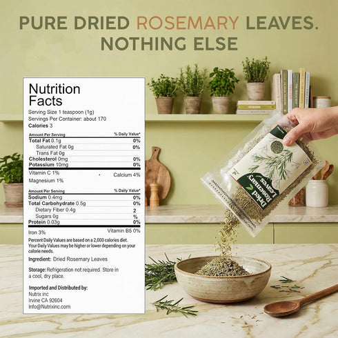 100% 6oz (170g) Miss Spring Dried Rosemary Leaves - Natural, No Preservatives, Vegan - Strong Aroma, Fresh Earthy