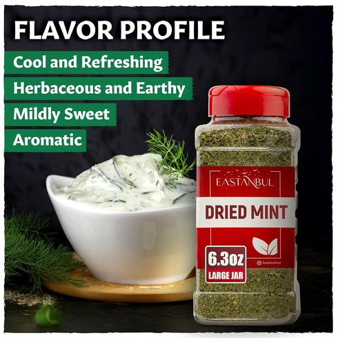 6.3oz, Seasoning,%100 Eastanbul Dried Mint, Dried Mint for Cooking, Peppermint Leaves, Perfect for Tea Loose Leaf
