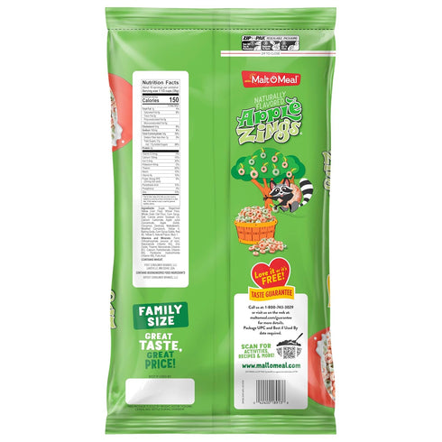 24.4 oz Malt-O-Meal Apple Zings Breakfast Cereal, Cinnamon Apple-Flavored Rings, Large Family Size, Bag