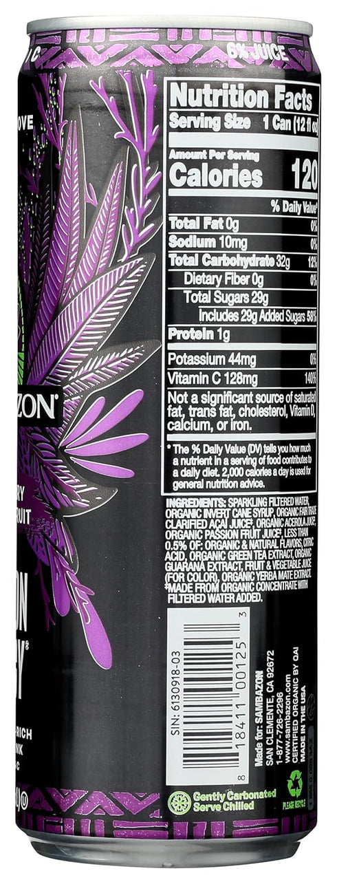 (153240245) 12 Oz Sambazon Organic Amazon Energy Drink Jungle, Love Acai Berry and Passionfruit Passion Fruit, Fl