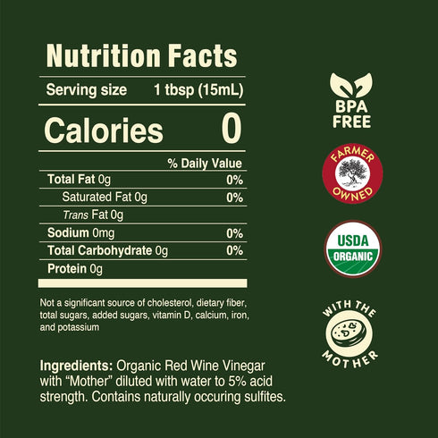 16 OZ., Pack 6 Pompeian Gourmet Organic Red Wine Vinegar, Unfiltered & Unpasteurized, Perfect for Marinades, Salad