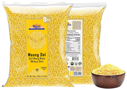 128oz (8lbs) 3.63kg Rani Moong Dal (Split Mung Beans Without Skin) Lentils Indian Bulk ~ All Natural | Gluten Friendly