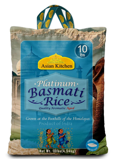 Asian Kitchen Platinum White Basmati Rice Extra Long Aged 10lbs (4.54kg) ~
