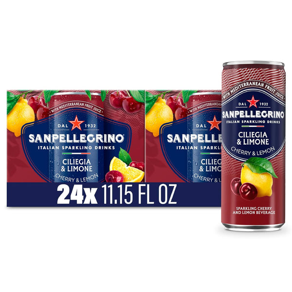 Sanpellegrino Italian Sparkling Drink Ciliegia and Limone, Sparkling Cherry and Lemon Beverage, 24