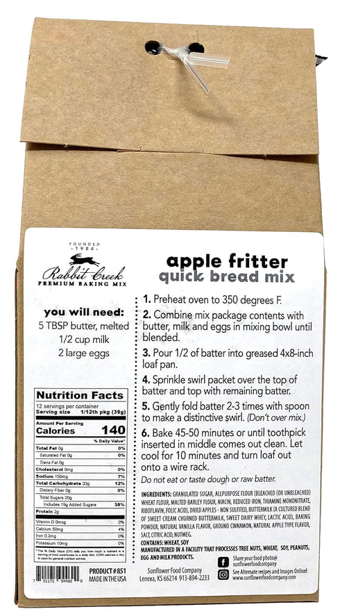 Rabbit Creek Apple Fritter Quick Bread Mix Easy To Make Apple Fritter Mix, Made in the USA, Cinnamon Apple Quick Bread