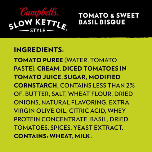 Campbell's Slow Kettle 15.5 oz Style Tomato & Sweet Basil Bisque, Microwavable Bowl