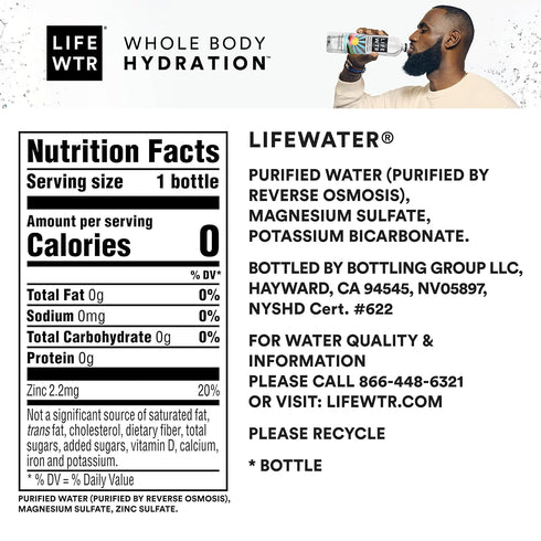 LIFEWTR Premium Purified Water, pH Balanced with Electrolytes, 20 Fl Oz (Pack of 20)