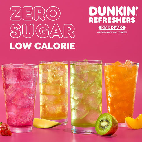 packets, Lemonade,10 packets Dunkin Zero Sugar Refreshers Singles To Go! Powdered drink mix Peach Passionfruit per box