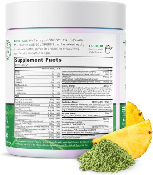 One Sol Greens, Super Greens Powder to Reduce Bloating & Improve Gut Health, Superfood Fresh Bloom Organic Greens Blend