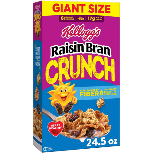 Kellogg's Raisin Bran Crunch Breakfast Cereal, Good Source of Fiber, Giant Size,
