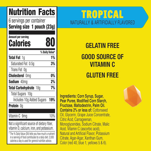 6 4.8 oz Gushers Fruit Flavored Snacks, Tropical Fruit Flavor, Pouches