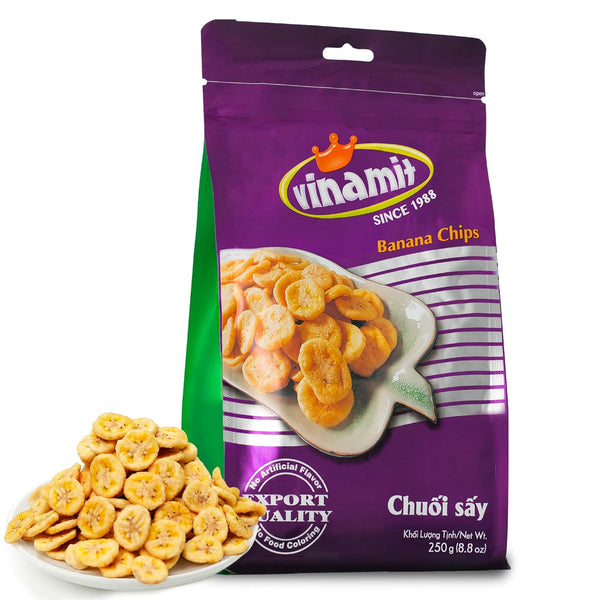 Vinamit Dried Banana Chips, 8.8 oz Resealable Bag | Banana Chips Unsweetened,