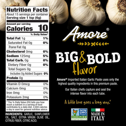 Amore 3.2 All Natural Garlic Paste, Ounce Tube