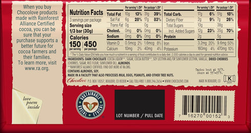 3.2 oz Chocolove Cherries and Almonds in Dark Chocolate