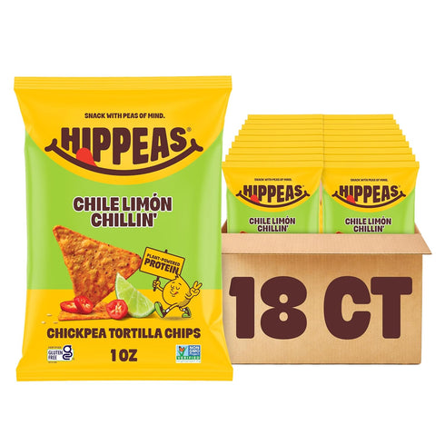 Hippeas Chile Limon Tortilla Chips 1oz (Pack of 18) 3g of Protein,