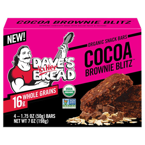 Dave's Killer Bread Cocoa Brownie Blitz Organic Snack Bars, 4 Individually Wrapped