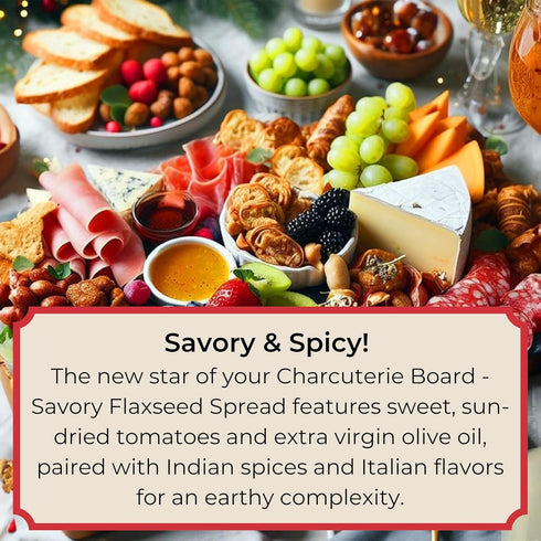 3s 12-pack, 1.06 oz Laxmis Delights Savory Flaxseed Spread with Sun-dried Tomatoes - Spicy Charcuterie Board Spread|