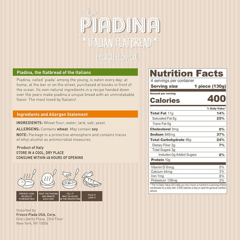 7 Packs (28 Count Fresco Piada Italian Flatbread Total) | Authentic Piadina Bread Made in Italy | TRADITIONAL RECIPE |