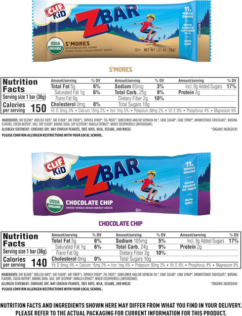 Zbar Snack Bars - Variety Pack - Soft Baked - 10-12g Whole Grains - Organic - Non-GMO - Plant-Based - 1.27 oz. (18