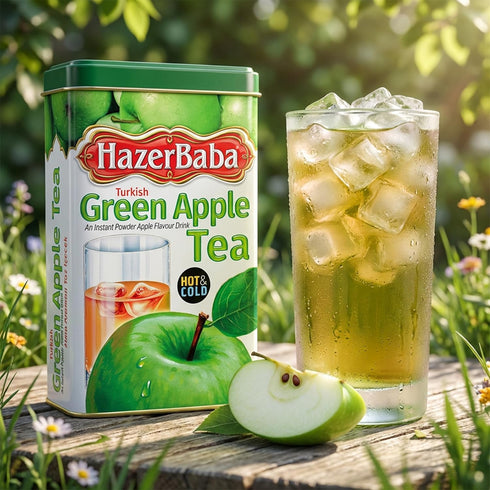 8.8 oz (Pack 2), Hazer Baba Instant Drink Mix with Green Apple Flavor, Tin Box, of Fruity Natural Powder, Quick Hot