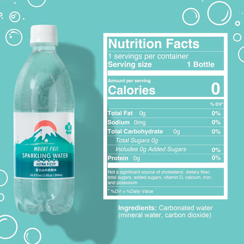 16.9 oz, 24-Pack, IRIS Sparkling Water Bottles, fl Strong Carbonation from Mount Fuji Spring, Refreshing Japanese