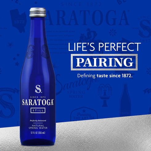 24 Pack 12 Oz Saratoga Spring Water Bottles, Still Bottled Water - Glass Bottles - Fl