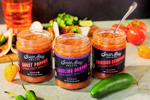16 oz Sixth Day Snacks Carolina Reaper XXX Hot Salsa | Extreme Heat with Full Flavor | Small Batch, Clean Ingredients |