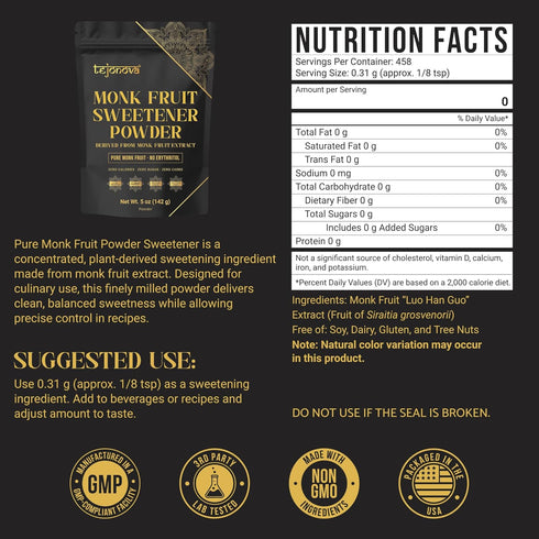 5 oz 100% (450+ Pure Monk Fruit Extract Powder Monk Fruit Sweetener, No Erythritol, No Fillers, Zero Calorie Sugar